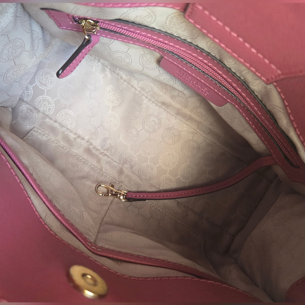 Michael Kors Leather Deep Red Mauve Hamilton Satchel Bag With The Strap EUC - Picture 13 of 15
